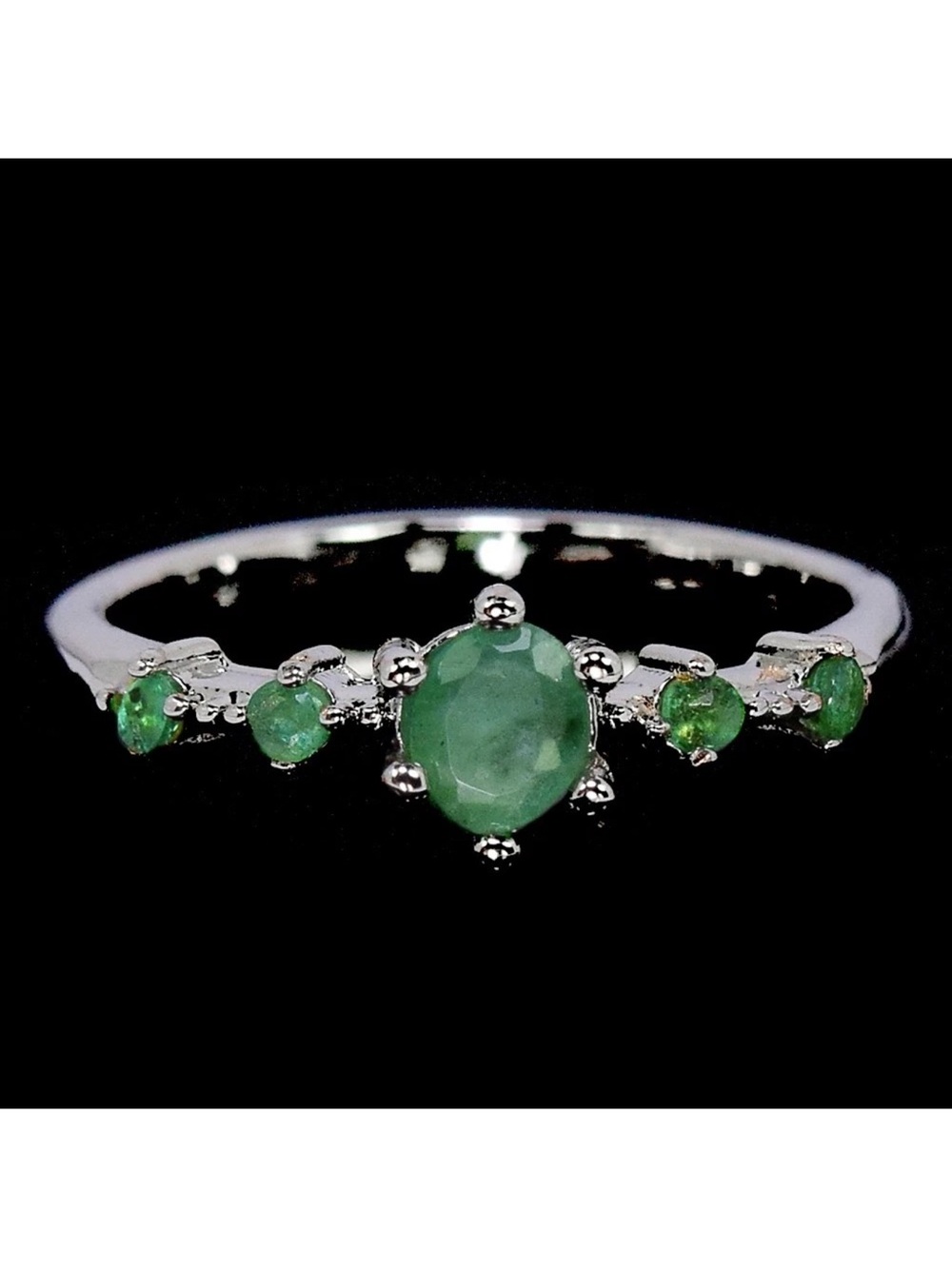 Stunning Genuine Emeralds in 925 Sterling Silver 14K Gold overlay Ring Size 7.75